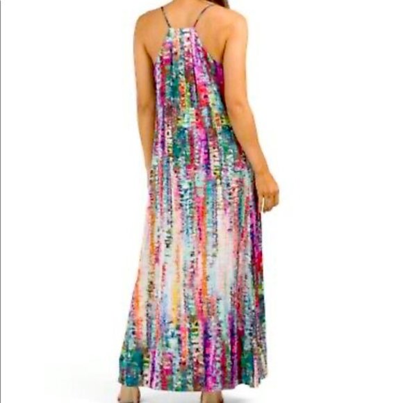 Nicole Miller watercolor print pocket maxi summer dress size L - Picture 7 of 10